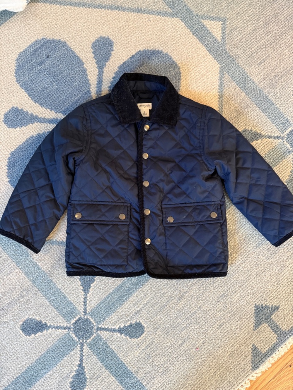 Crewcuts Quilted Navy Puffer Jacket with Corduroy Collar